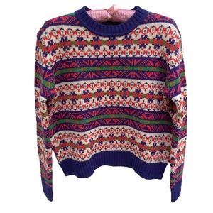 J. Crew Vintage Nordic Fair Isle 100% Lambswool Crew Neck Sweater Size XXS